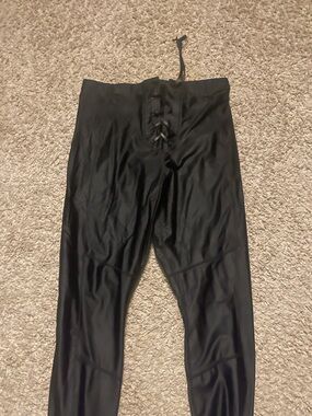 Good American Black Lace-Up Ponte Leggings